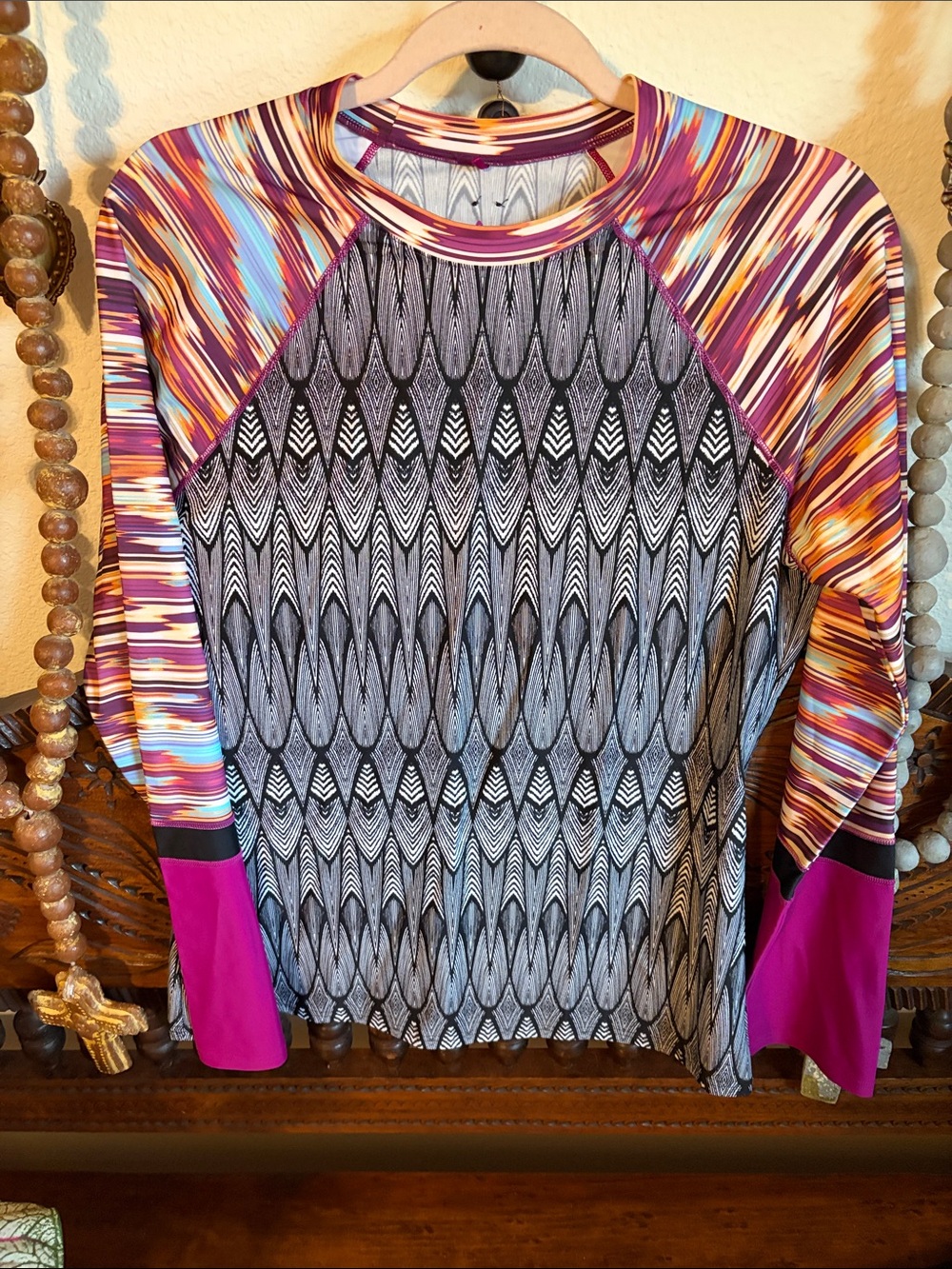 Prana Multicolor Raglan Long Sleeve Tee with Purple Accents